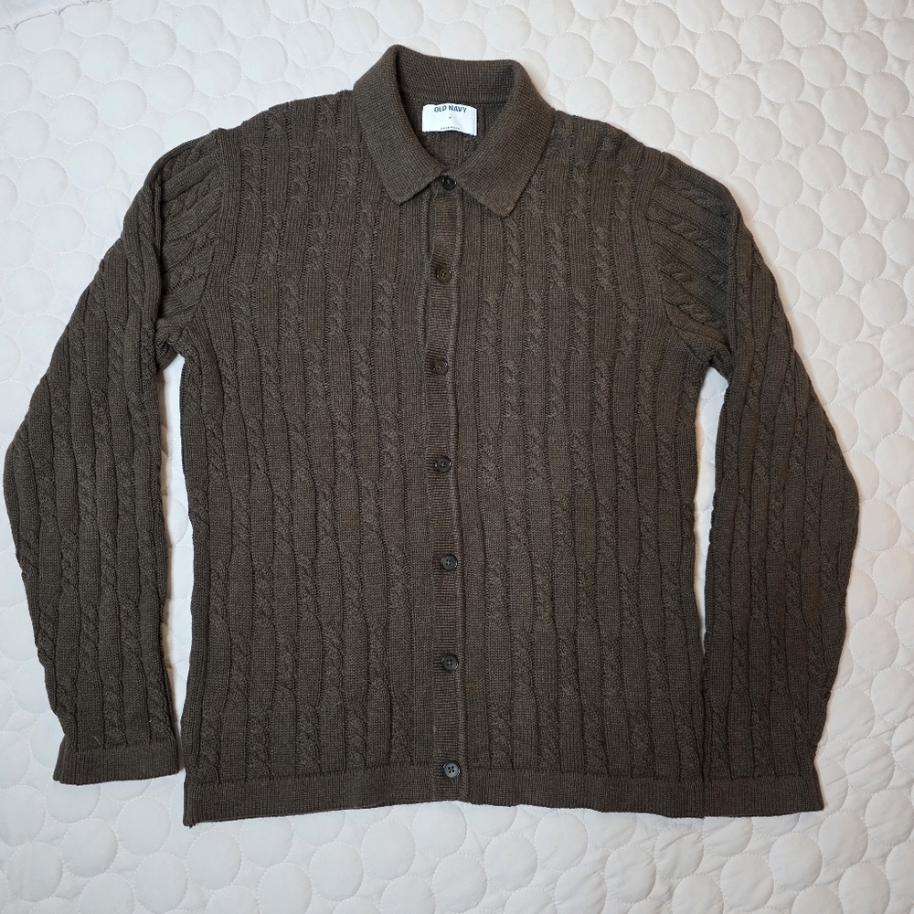 Chocolate Brown Cotton Cableknit Cardigan Medium
